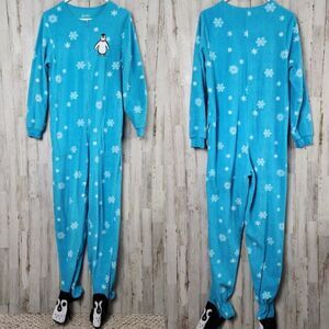 Nick & Nora Snowflake Penguin One Piece Pajamas Blue Size Small